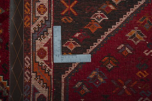 Close-up detail of 2000s Shiraz rug from Iran / Persia showing Wool weave