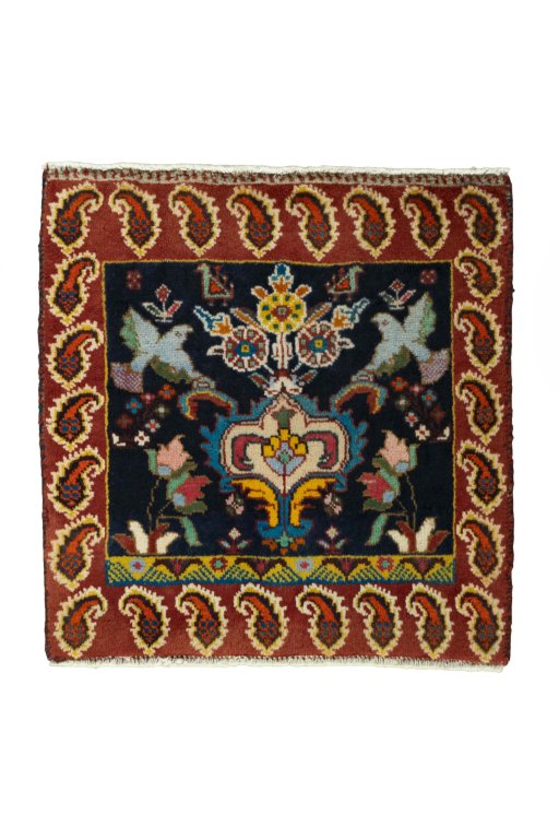 Full view of 2000s Shiraz rug from Iran / Persia, 58 × 57 cm in Blue tones