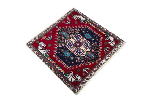 Close-up detail of 2000s Shiraz rug from Iran / Persia showing Wool weave