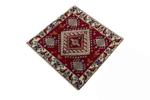 Corner detail of 2000s Shiraz rug showing border pattern and Wool pile