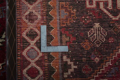 Close-up detail of 2000s Shiraz rug from Iran / Persia showing Wool weave