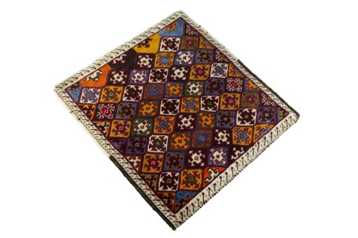 Corner detail of 2000s Shiraz rug showing border pattern and Wool pile