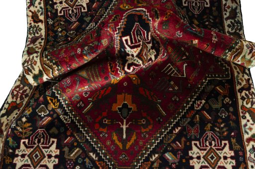 Close-up detail of 2000s Shiraz rug from Iran / Persia showing Wool weave