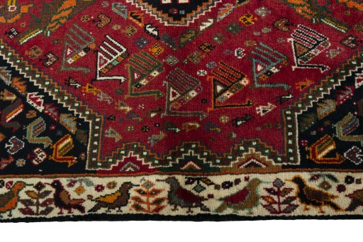 Full view of 2000s Shiraz rug from Iran / Persia, 166 × 116 cm in Red tones