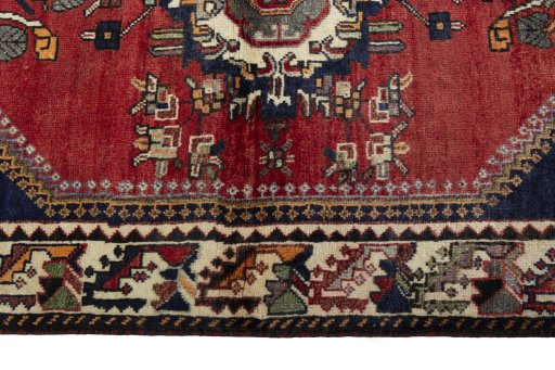 Full view of 2000s Shiraz rug from Iran / Persia, 160 × 107 cm in Red tones