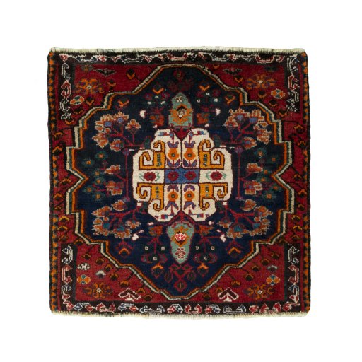 Full view of 2000s Shiraz rug from Iran / Persia, 68 × 68 cm in Red tones