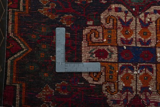 Backside of handmade 2000s Shiraz rug showing knot structure and weave density