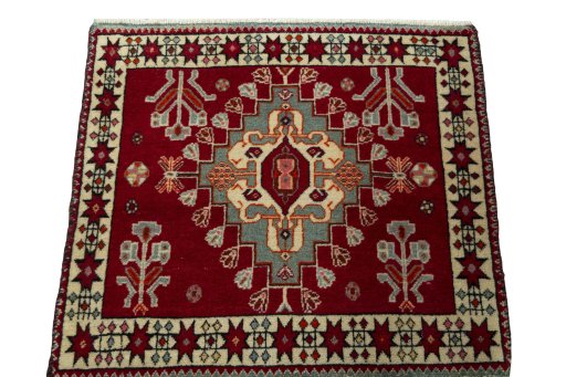 Surface texture of 2000s Shiraz rug with natural Wool and intricate pattern