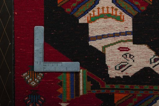 Backside of handmade 2000s Shiraz rug showing knot structure and weave density