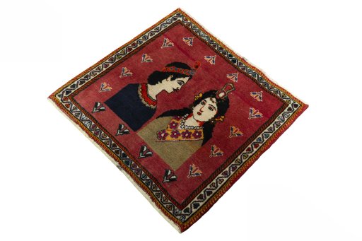 Corner detail of 2000s Shiraz rug showing border pattern and Wool pile