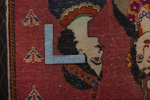 Backside of handmade 2000s Shiraz rug showing knot structure and weave density