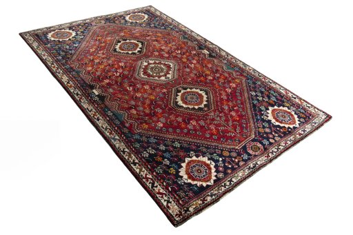 Close-up detail of 1970s Shiraz rug from Iran / Persia showing Wool weave