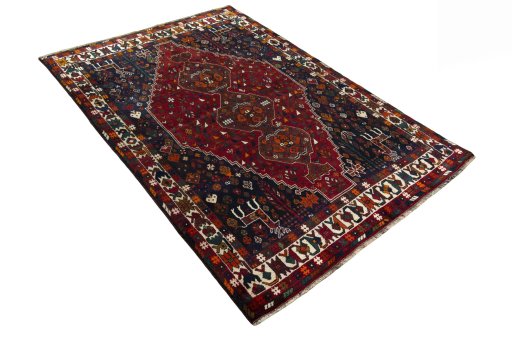Close-up detail of 2000s Shiraz rug from Iran / Persia showing Wool weave