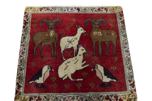 Surface texture of 2000s Shiraz rug with natural Wool and intricate pattern