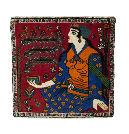 Full view of 2000s Shiraz rug from Iran / Persia, 65 × 66 cm in Red tones