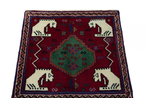 Surface texture of 2000s Shiraz rug with natural Wool and intricate pattern