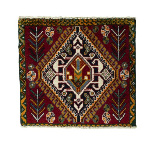 Full view of 2000s Shiraz rug from Iran / Persia, 50 × 55 cm in Red tones