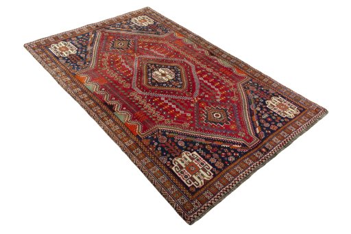 Close-up detail of 2000s Shiraz rug from Iran / Persia showing Wool weave