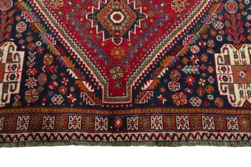 Full view of 2000s Shiraz rug from Iran / Persia, 276 × 174 cm in Red tones