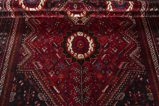 Close-up detail of 1970s Shiraz rug from Iran / Persia showing Wool weave