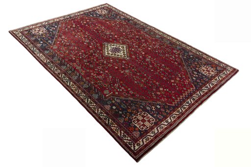 Close-up detail of 2000s Shiraz rug from Iran / Persia showing Wool weave