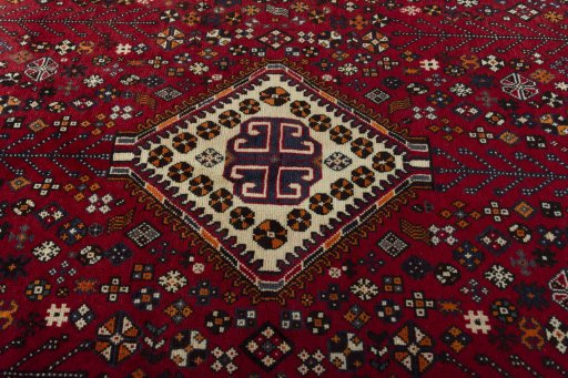 Central medallion detail of 2000s Shiraz rug from Iran / Persia