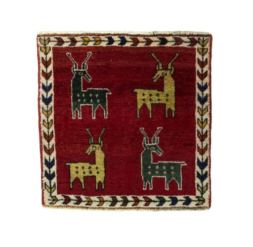 Full view of 2000s Shiraz rug from Iran / Persia, 56 × 56 cm in Red tones