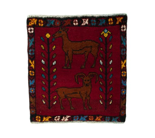 Full view of 2000s Shiraz rug from Iran / Persia, 55 × 53 cm in Red tones