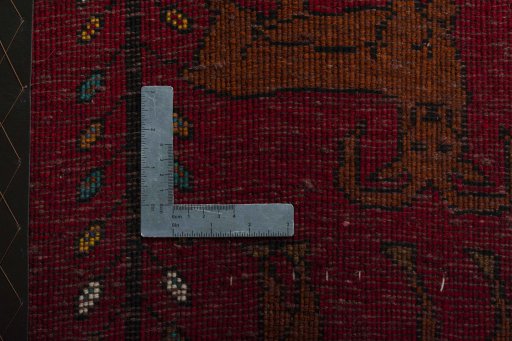 Backside of handmade 2000s Shiraz rug showing knot structure and weave density