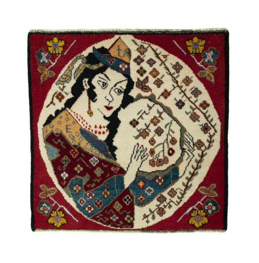 Full view of 2000s Shiraz rug from Iran / Persia, 62 × 63 cm in Red tones