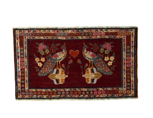 Full view of 2000s Shiraz rug from Iran / Persia, 50 × 87 cm in Red tones