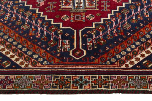 Full view of 2000s Shiraz rug from Iran / Persia, 235 × 135 cm in Multi Color tones