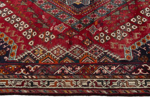 Full view of 2000s Shiraz rug from Iran / Persia, 250 × 160 cm in Red tones