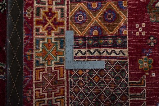 Close-up detail of 2000s Shiraz rug from Iran / Persia showing Wool weave