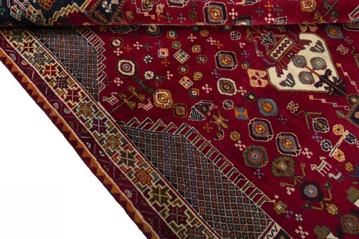 Full view of 2000s Shiraz rug from Iran / Persia, 258 × 166 cm in Red tones