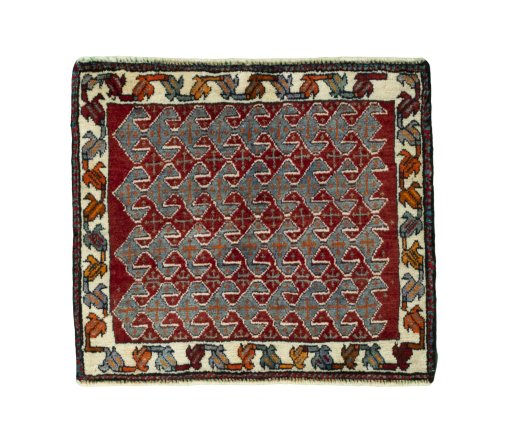 Full view of 2000s Shiraz rug from Iran / Persia, 53 × 61 cm in Red tones