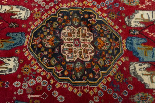 Central medallion detail of 2000s Shiraz rug from Iran / Persia