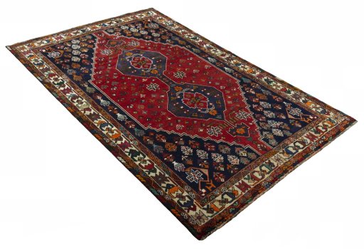 Close-up detail of 2000s Shiraz rug from Iran / Persia showing Wool weave
