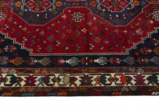 Full view of 2000s Shiraz rug from Iran / Persia, 260 × 168 cm in Red tones