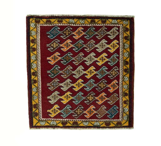 Full view of 2000s Shiraz rug from Iran / Persia, 60 × 58 cm in Red tones