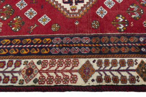 Full view of 2000s Shiraz rug from Iran / Persia, 193 × 126 cm in Red tones