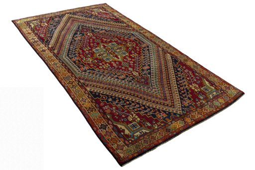 Close-up detail of 2000s Shiraz rug from Iran / Persia showing Wool weave