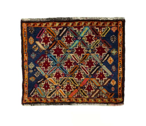 Full view of 2000s Shiraz rug from Iran / Persia, 47 × 59 cm in Red tones
