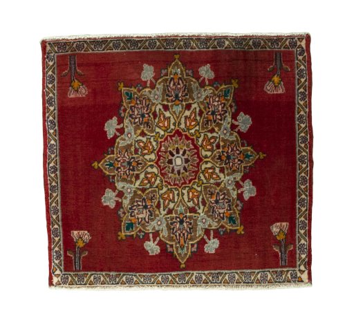 Full view of 2000s Shiraz rug from Iran / Persia, 54 × 59 cm in Red tones