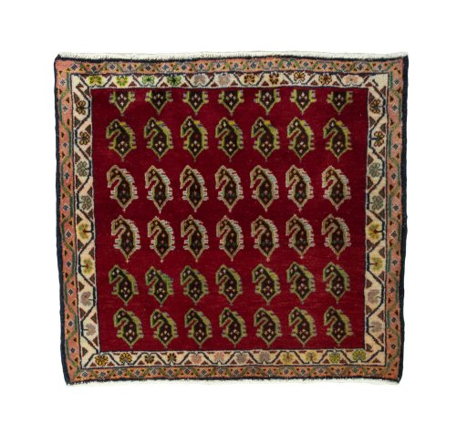 Full view of 2000s Shiraz rug from Iran / Persia, 60 × 65 cm in Red tones