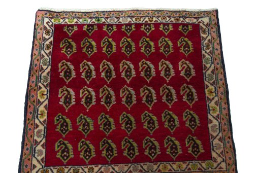 Surface texture of 2000s Shiraz rug with natural Wool and intricate pattern