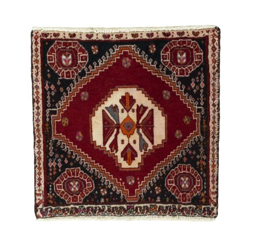 Full view of 2000s Shiraz rug from Iran / Persia, 51 × 52 cm in Red tones