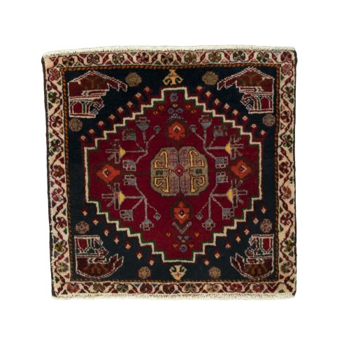 Full view of 2000s Shiraz rug from Iran / Persia, 54 × 55 cm in Red tones