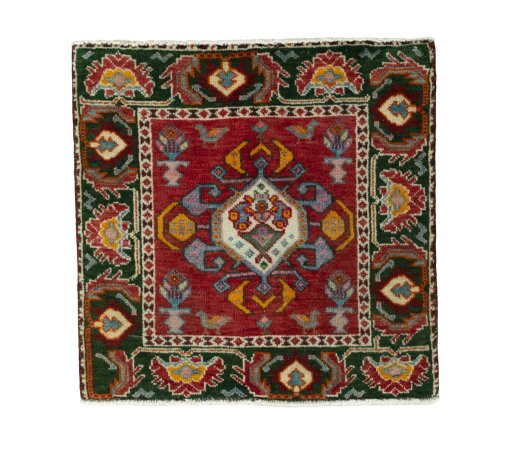 Full view of 2000s Shiraz rug from Iran / Persia, 58 × 59 cm in Red tones