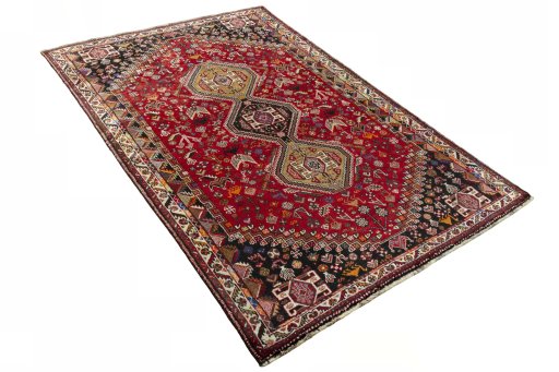 Close-up detail of 2000s Shiraz rug from Iran / Persia showing Cotton weave
